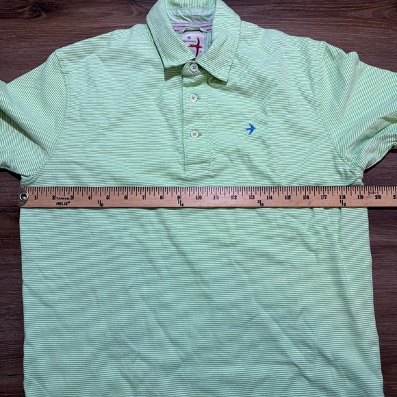 Relwen Men's Small Ringspun Jersey Polo Lime Green & White Striped Single Pocket - Picture 7 of 10